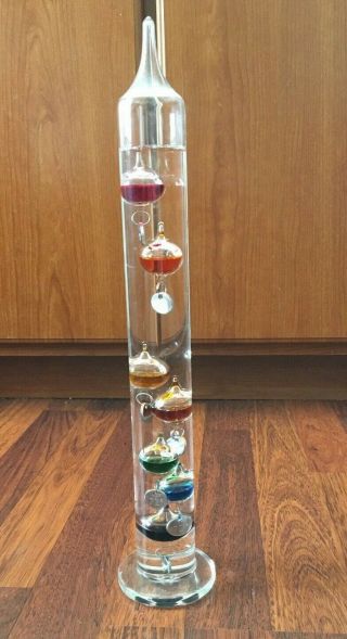 Galileo Glass 17” Thermometer With 7 Floating Medallions.