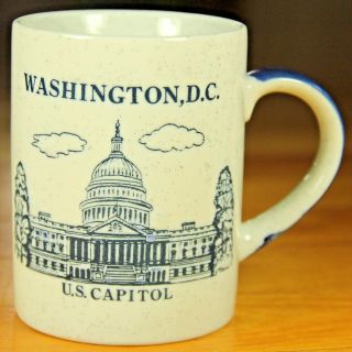 Vtg Washington Dc Coffee Mug Tea Cup Us Capitol Blue & White Speckled Embossed
