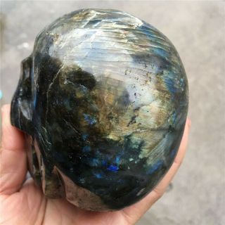 Large Elaborate Carved flash Labradorite quartz Crystal Gem Stone skull 5
