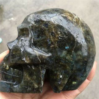 Large Elaborate Carved flash Labradorite quartz Crystal Gem Stone skull 6