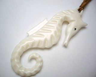 Hawaii Jewelry Ocean Seahorse White Buffalo Bone Carved Necklace/choker 35421