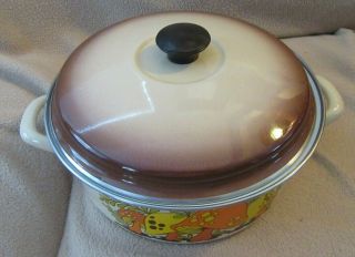 Vintage Enamel Merry Mushroom Dutch Oven Stock Pot Pan Cookware Retro 60s 70s 4