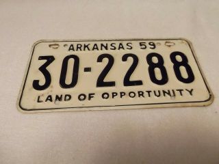 1959 Arkansas Vintage License Plate Tag 30 - 2288 Land Of Opportunity