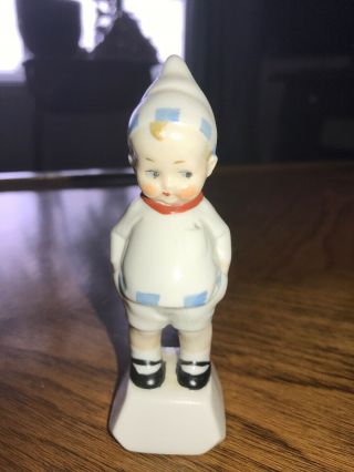 Rare 1930s German Porcelain Baby Figurine In A Pointed Hat - Hand Painted.