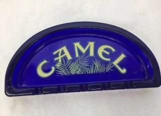 Vintage Camel Cobalt Blue Glass Half Moon Shaped Ashtray Collectible Fast Ship