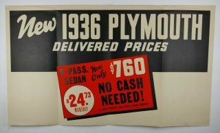 Vtg 1936 Plymouth Sedan Car Automobile Dealership Advertising Poster