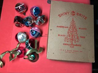 Vintage Shiny Brite Christmas Tree Ornaments (10) W/ Box Estate Find 1940s