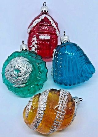 Rare Complete Set Of 4 1950’s Unsilvered Glass West German Figurial Ornaments