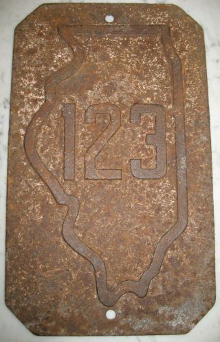 Rare Cast Iron 123 Illinois State Route Sign Marker Ill Il