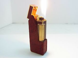 Dunhill Rollagas Lighter Brown Marble Lacquer Gas Leak W4p O - Ring & Leather Case