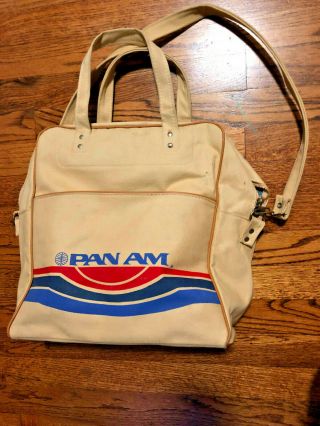 Vintage Pan Am Airlines Flight Attendant Pilot Tan Canvas Vertical Shoulder Bag
