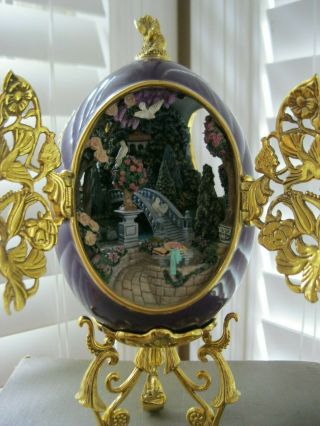 Vtg Lg Faberge Egg Diorama 24k Gold Secret Garden Easter Gift Purple Victorian