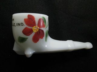 Antique Souvenir Of Martinsville,  Indiana White Milk Glass Pipe