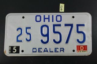 Vintage 1980 Ohio Dealer License Plate 25 - 9575 1985 Sticker (d8