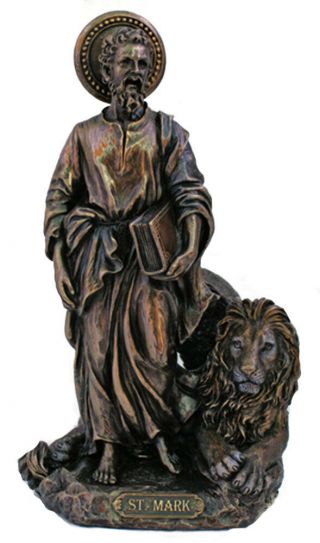St.  Mark With The Lion Statue,  Cold Cast Bronze,  8 "