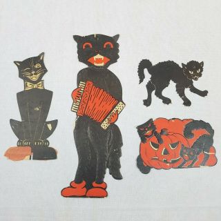 Vintage Halloween Black Cat Jack O Lantern Die Cut Wall Decoration H.  E.  Luhrs