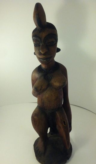 African Tribal Yaka Tribe Hand Carved Wood Statue Congo Female Fertility Figure