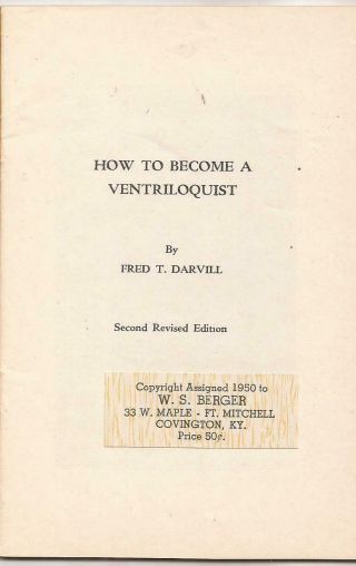 HOW TO BECOME A VENTRILOQUIST by Fred T.  Darvil 1950 2
