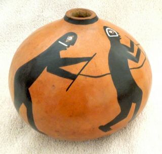 Robert Rivera Gourd Art Mimbres /mimbreno Figures & Bear 6x4.  5 Inch