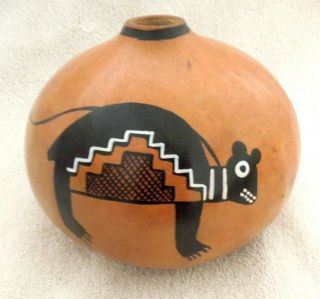 ROBERT RIVERA Gourd Art MIMBRES /MIMBRENO FIGURES & BEAR 6x4.  5 Inch 3