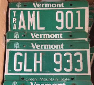 Vermont Green Mountain State License Plate - Random Letters/ Numbers Vt Base Tag