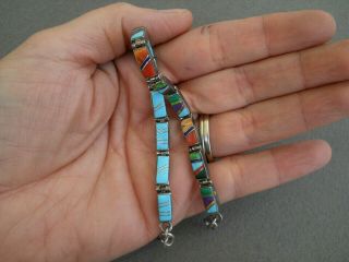 Native American Reversible Turquoise,  Multi - Stone Inlay Silver Link Bracelet 2