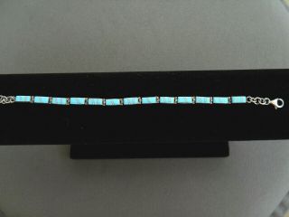 Native American Reversible Turquoise,  Multi - Stone Inlay Silver Link Bracelet 3