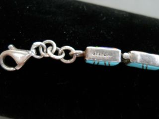 Native American Reversible Turquoise,  Multi - Stone Inlay Silver Link Bracelet 8