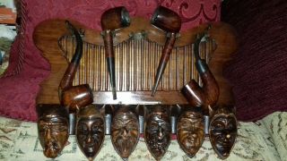 Antique 6 Devils Pipe Rack,  4 Pipes.  Maker Is: Finnegan,  Of Manchester.  19thc.