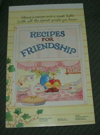 Recipes For Friendship 1992 C.  M.  Paula Co Note Pad Stationery Desserts Vintage