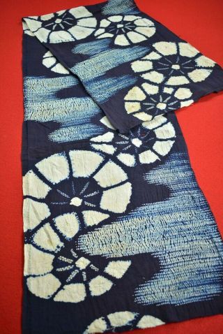 Zd72/65 Vintage Japanese Fabric Cotton Antique Boro Indigo Blue Shibori 57.  5 "