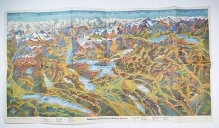 Vintage Color Relief Map Of Central Switzerland And Bernese Oberland Lucerne