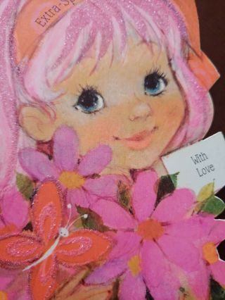 Vtg Hallmark Birthday Greeting Card Mod Girl Pink Hair Daisies,  Artist Paris 70s