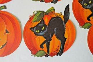 Vintage Halloween Decorations Die Cut Hallmark Witch Cat Pumpkin Mid - Century 2