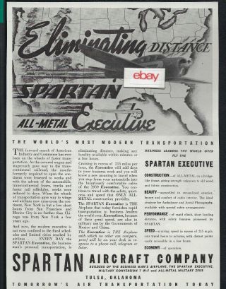 Spartan Aircraft Company Tulsa,  Ok 1939 Modern Spartan All Metal Executive Ad