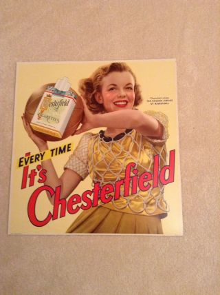 Girly Pinup Chesterfield Cigarettes Advertising Litho Sign