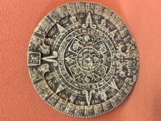 Vintage Aztec Sun Calendar Cast Stone Mayan Wall Art Plaque 10 "