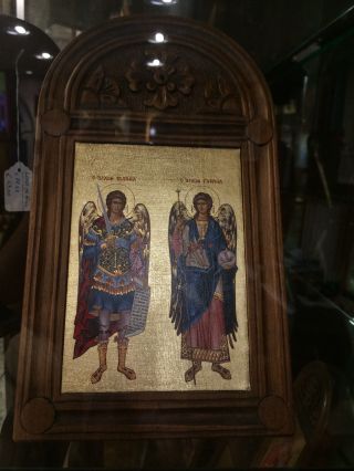 Byzantine Icon Of The Archangels Michael - Gabriel - Handmade Woodcut Orthodox