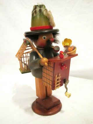 Vintage Steinbach Smoker Germany German Musical Man With Bird Cage.  9 "