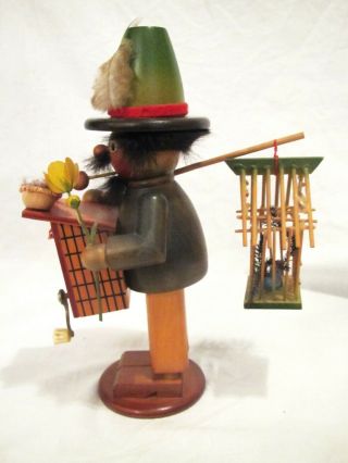 Vintage Steinbach Smoker Germany German Musical Man with Bird Cage.  9 