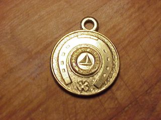 Vintage " Racing Sloop " Good Luck Medal Pendent - Boothbay Harbor Maine.