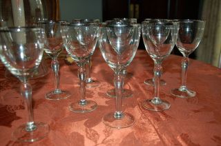 Vintage Set 10 Tiffin Crystal Wine Glasses Platinum Silver Rim (1960 