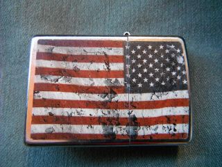 Vintage Distressed American Flag Zippo Lighter,  Bradford,  Pa.  Made In The Usa
