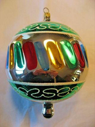 Vintage Large Green & Silver Glass Double Ball Christmas Ornament - 7 " T X 6 " D 1
