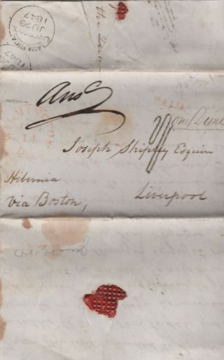 1847 Usa Transatlantic Ship Letter Egyptian Famine Content 1/ - Script One Dime