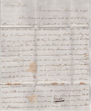 1847 USA Transatlantic Ship Letter Egyptian Famine Content 1/ - script One Dime 2