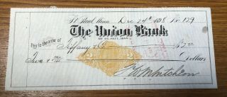 1898 St.  Paul Mn The Union Bank Bank Check With Imprinted Revenue Stamp