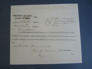 Old 1864 Esmeralda Alturas County Idaho Territory Court Document Sheriff Howell
