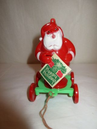 Vintage Rosen Santa On Cart Candy Container Toy With Christmas Card