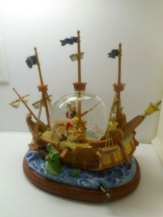 Disney Peter Pan Snow Globe Pirate Ship " You Can Fly " Musical Wendy Captain Hook